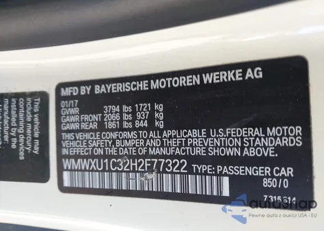 2017 Mini Hardtop Cooper from USA, damaged, VIN WMWXU1C32H2F77322